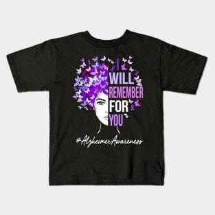 I Will Remember For You Alzheimer Awareness Womens Butterfly Gift Kids T-Shirt